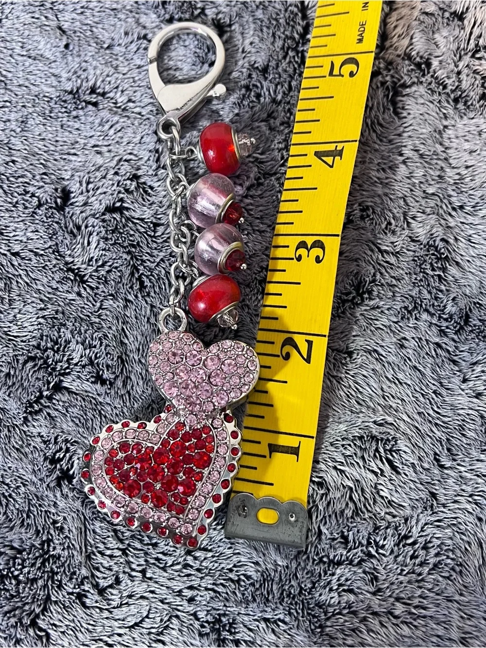 Willabee & Ward February Red Pink Double Heart Rhinestone Keychain Purse Charm